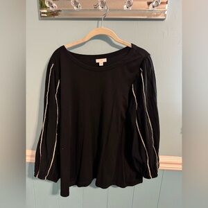 J. Jill Black Long-Sleeve Top with Cream Sleeve Trim